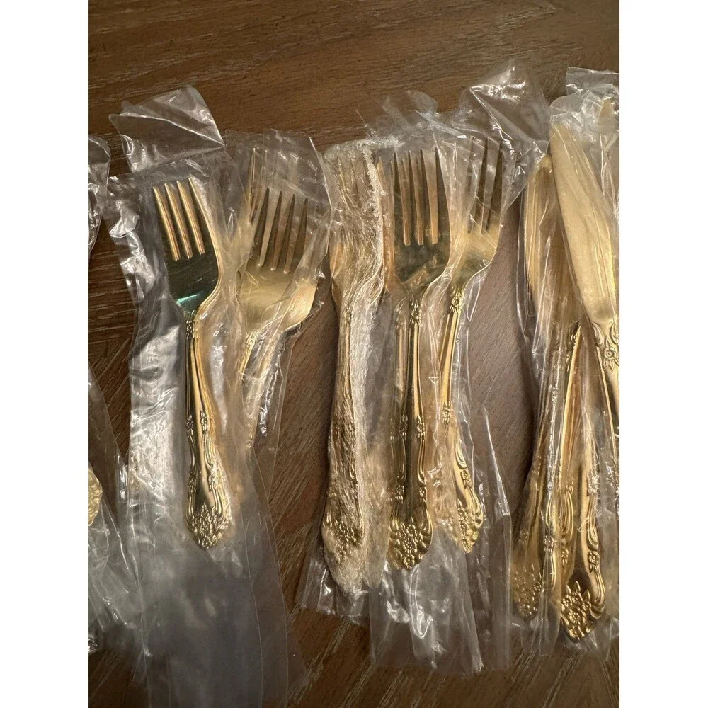Vintage Rogers Golden Dream Rose Gold Tone Flatware Set 7 Settings Plus Serving